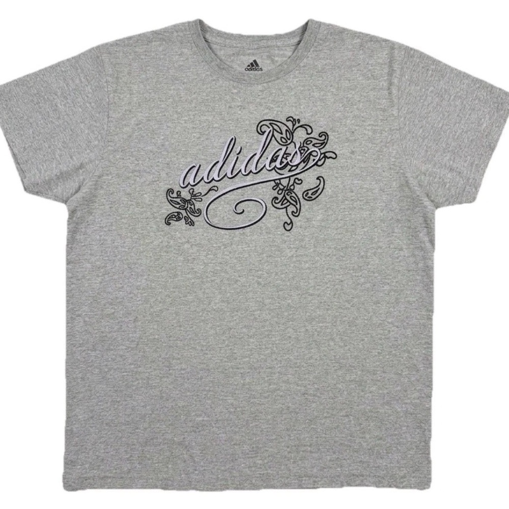 Adidas Women's XL T-Shirt Heather Gray Paisley Script Graphic Tee Preowned
